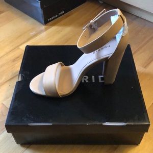 Nude two strap tapered heel